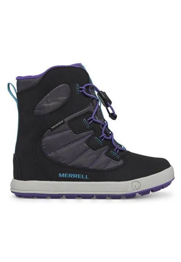 Buty do chodzenia dla dzieci Merrell Snow Bank 4.0. Wysokość cholewki: za kostkę. Kolor: czarny. Materiał: skóra, tkanina, materiał. Szerokość cholewki: normalna. Sport: turystyka piesza