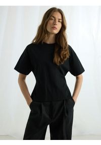 Reserved - Taliowany t-shirt - czarny. Kolor: czarny. Materiał: bawełna, dzianina #1