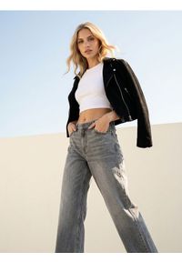 Sinsay - Jeansy wide leg z efektem sprania - szary. Kolor: szary #1