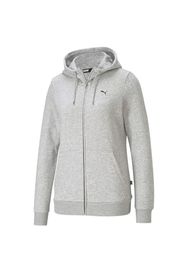 Kurtka dresowa z kapturem, zapinana na zamek, mały logo dla kobiet Puma. Typ kołnierza: kaptur. Kolor: szary. Materiał: dresówka. Wzór: aplikacja