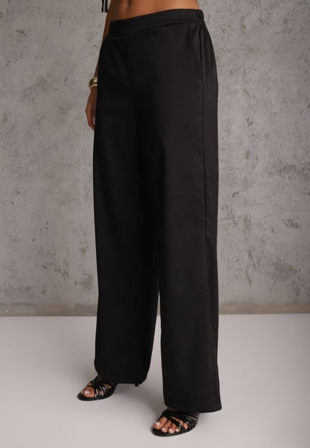 Renee - Czarny Komplet Garniturowy Spodnie Wide Leg i Kamizelka z Paskami z Klamrami Sartora. Kolor: czarny