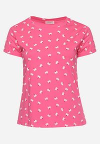 Born2be - Ciemnoróżowy Bawełniany T-shirt w Ozdobny Print Bellisanta. Okazja: na co dzień. Kolor: różowy. Materiał: bawełna. Wzór: nadruk. Styl: casual #5