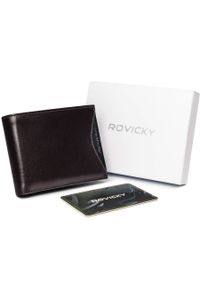 ROVICKY - Portfel męski brązowy z czarną wstawką Rovicky 1531-03-BOR-1218 BRO. Kolor: brązowy, czarny, wielokolorowy. Materiał: skóra