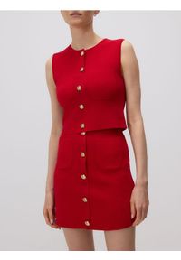 Reserved - Spódnica mini z kieszeniami - czerwony. Kolor: czerwony. Materiał: dzianina, wiskoza. Wzór: gładki. Styl: klasyczny #1