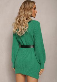 Renee - Zielona Sweterkowa Sukienka Prążkowana z Paskiem w Komplecie Sofiatti. Kolor: zielony. Materiał: prążkowany. Sezon: zima #5