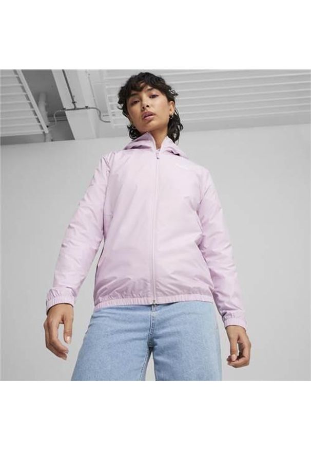 Kurtka uniwersalna damska Puma Ess Solid Windbreaker. Typ kołnierza: kaptur. Kolor: fioletowy. Materiał: syntetyk
