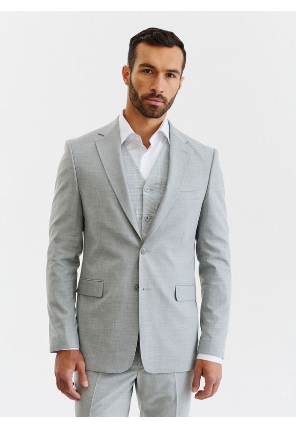 Pako Lorente - PAKO LORENTE – Męska jasnoszara marynarka garniturowa. Kolor: szary. Materiał: tkanina. Styl: klasyczny