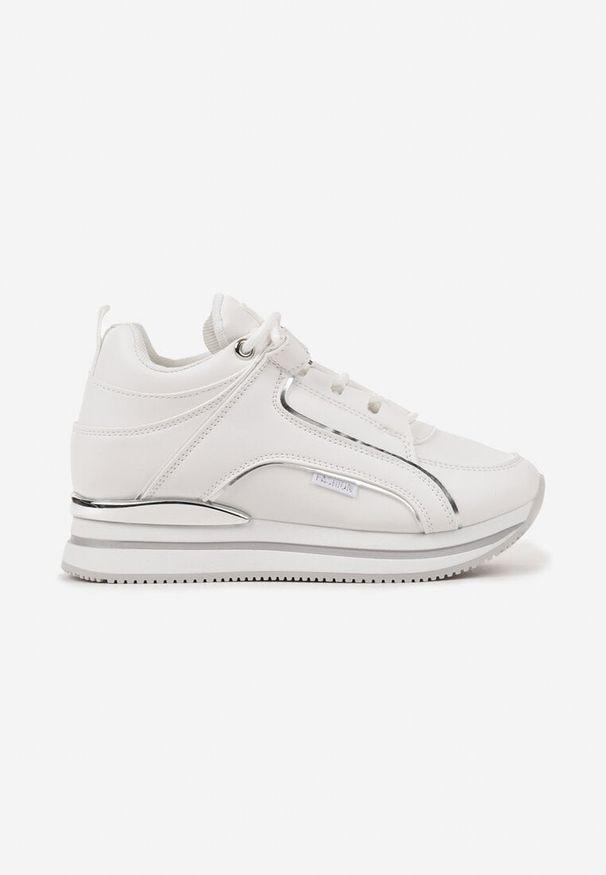 Renee - Białe Sneakersy na Koturnie Ozdobione Metalicznymi Aplikacjami Noresi. Okazja: na co dzień. Kolor: biały. Materiał: jeans. Wzór: aplikacja. Obcas: na koturnie