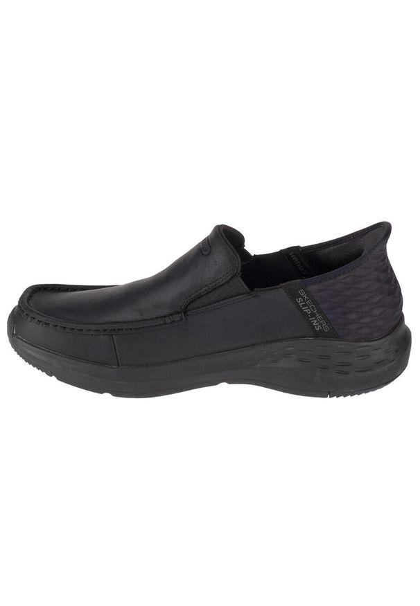 skechers - Buty do chodzenia męskie, Skechers Parson - Oswin. Zapięcie: bez zapięcia. Kolor: czarny. Materiał: skóra, materiał. Szerokość cholewki: normalna. Sport: turystyka piesza