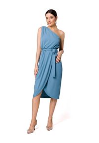 Makover - Koktajlowa sukienka asymetryczna na jedno ramię niebieska. Okazja: na imprezę, na wesele, na ślub cywilny. Kolor: niebieski. Sezon: lato. Typ sukienki: asymetryczne. Styl: wizytowy #4