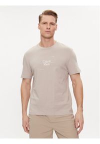 Calvin Klein T-Shirt Line Logo K10K112489 Beżowy Regular Fit. Kolor: beżowy. Materiał: bawełna