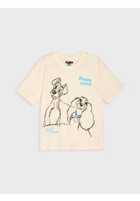 Sinsay - Bawełniana koszulka z nadrukiem Lady and the Tramp - kremowy. Kolor: kremowy. Materiał: bawełna. Wzór: nadruk #1