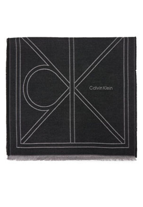 Calvin Klein Szal Emblem Repeat Lw Shawl W Fringes LV04F8074G Czarny. Kolor: czarny. Materiał: materiał