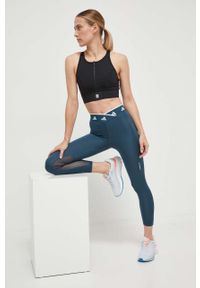 adidas Performance legginsy treningowe Techfit kolor zielony z nadrukiem. Stan: podwyższony. Kolor: zielony. Materiał: skóra, materiał. Technologia: Techfit (Adidas). Wzór: nadruk. Sport: fitness #1