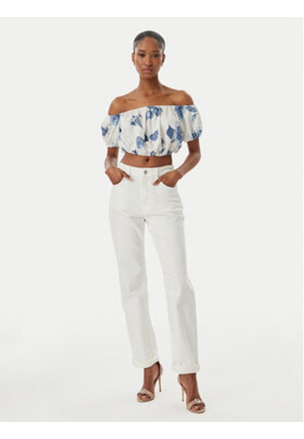 Guess Bluzka W6GHA1 W2447 Biały Regular Fit. Kolor: biały. Materiał: len
