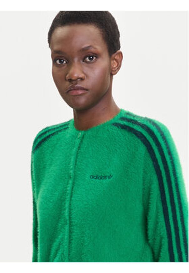 Adidas - adidas Kardigan Fluffy JW5177 Zielony Regular Fit. Kolor: zielony. Materiał: syntetyk