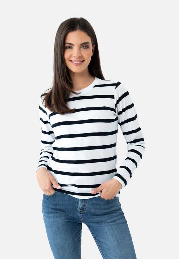 Volcano - Longsleeve w paski L-MARLA. Materiał: włókno, bawełna, jeans. Długość rękawa: długi rękaw. Długość: długie. Wzór: paski. Styl: klasyczny