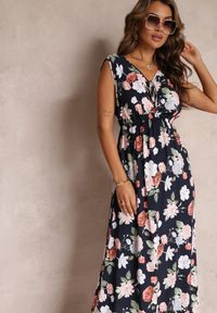 Renee - Czarna Sukienka Maxi w Kwiaty z Gumką w Talii Kaleita. Kolor: czarny. Materiał: bawełna, tkanina. Długość rękawa: bez rękawów. Wzór: kwiaty. Sezon: lato. Długość: maxi #5