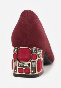 Renee - Bordowe Czółenka Vices z Wkładką ze Skóry Naturalnej na Ozdobnym Słupku Nailise. Okazja: na imprezę, na co dzień. Kolor: czerwony. Materiał: skóra. Obcas: na słupku. Styl: casual, elegancki. Wysokość obcasa: średni #4