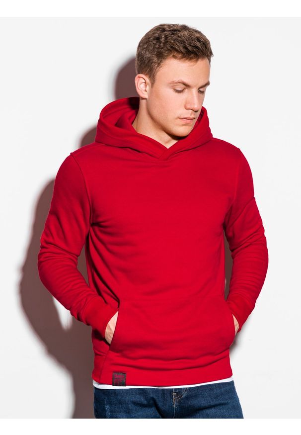 Ombre Clothing - Bluza męska z kapturem B1079 - czerwona - XL. Typ kołnierza: kaptur. Kolor: czerwony. Materiał: poliester, bawełna