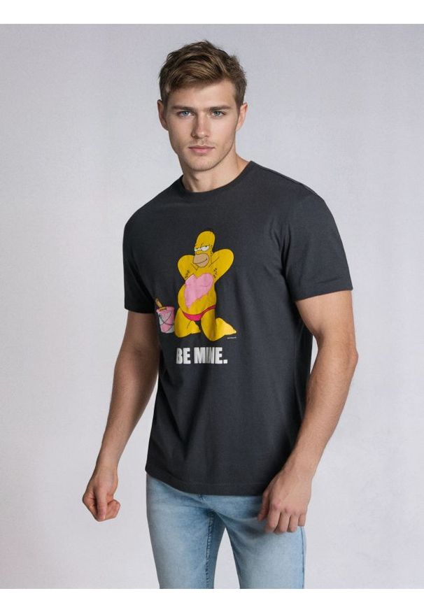 Sinsay - Bawełniana koszulka z nadrukiem The Simpsons - szary. Kolor: szary. Materiał: bawełna. Wzór: nadruk