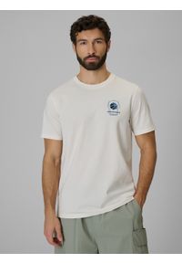 4f - 4F T-shirt regular z nadrukiem męski - beżowy M. Okazja: na co dzień. Kolor: beżowy. Materiał: bawełna, dzianina. Wzór: nadruk. Styl: casual #1