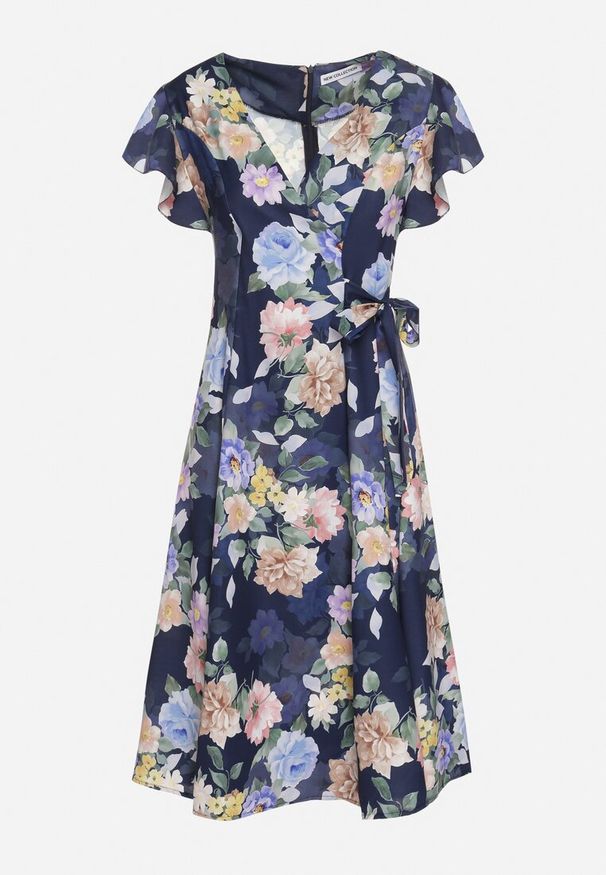 Born2be - Niebieska Kwiatowa Sukienka z Kopertowym Dekoltem Atorina. Okazja: na co dzień, na spotkanie biznesowe, do pracy. Typ kołnierza: dekolt kopertowy. Kolor: niebieski. Wzór: kwiaty. Typ sukienki: kopertowe. Styl: biznesowy, casual