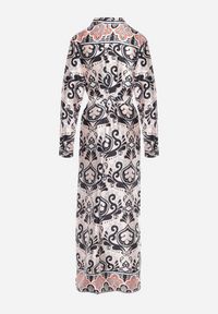 Born2be - Beżowo-Czarna Sukienka o Pudełkowym Fasonie z Satyny w Ornamentalny Print Alerosa. Okazja: na co dzień. Kolor: beżowy. Materiał: satyna. Wzór: nadruk. Styl: casual, elegancki #2