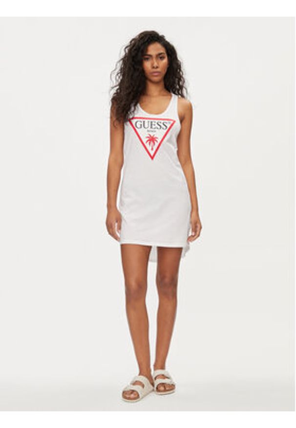 Guess Sukienka letnia E3GP03 JA914 Biały Slim Fit. Kolor: biały. Materiał: bawełna. Sezon: lato
