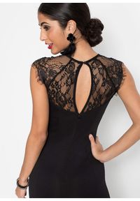 bonprix - Długa sukienka ze sztywniejszego materiału scuba z koronką. Okazja: na imprezę. Kolor: czarny. Materiał: koronka, materiał. Wzór: koronka. Styl: wizytowy, elegancki. Długość: maxi #3