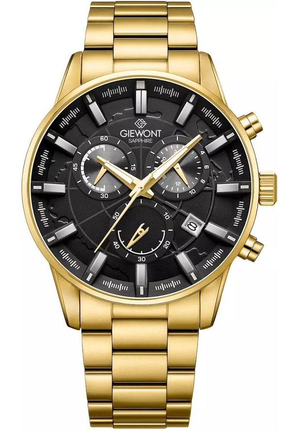 Zegarek Giewont Zegarek Męski Chronograph Sapphire Złoto Czarny GW4580-B4. Kolor: złoty, wielokolorowy, czarny