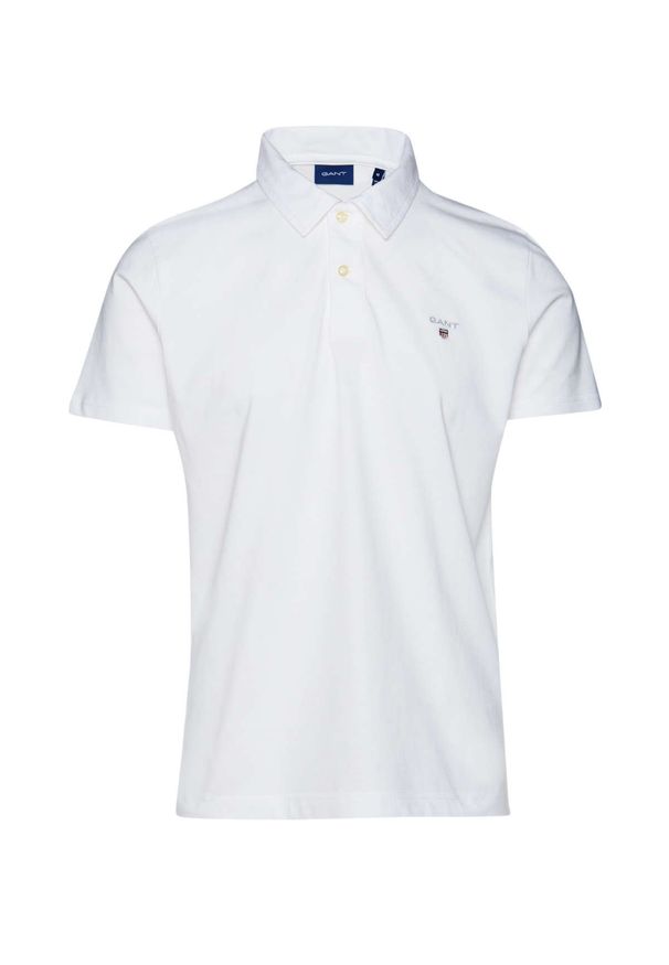 GANT - Biały t-shirt polo z logo. Typ kołnierza: polo. Kolor: biały. Materiał: jeans, bawełna