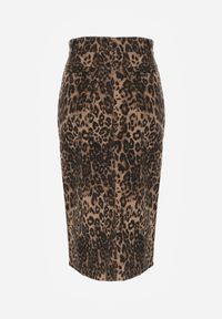 Renee - Brązowa Bawełniana Spódnica w Panterkę High Waist z Rozcięciem z Przodu Harilie. Okazja: na co dzień. Stan: podwyższony. Kolor: brązowy. Materiał: bawełna. Wzór: motyw zwierzęcy. Styl: elegancki, casual #6