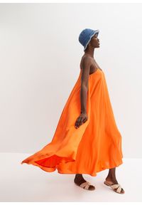 bonprix - Długa, szeroka sukienka. Kolor: pomarańczowy. Długość rękawa: na ramiączkach. Długość: maxi