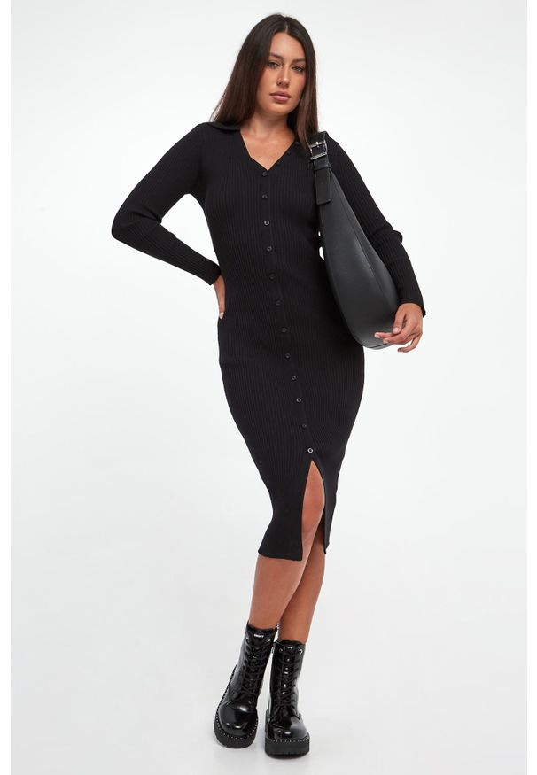 Sukienka prążkowana midi DKNY. Materiał: prążkowany. Długość: midi