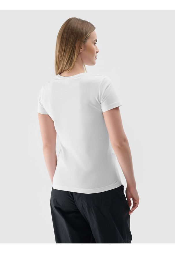 4f - 4F T-shirt slim z nadrukiem damski - biały S. Okazja: na co dzień. Kolor: biały. Materiał: jersey, dzianina, materiał. Wzór: nadruk. Styl: klasyczny, casual, sportowy
