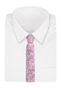 Męski Krawat Angelo di Monti - Różwoy, z Wzorem Paisley. Kolor: różowy. Materiał: tkanina. Wzór: paisley. Styl: elegancki, wizytowy #2
