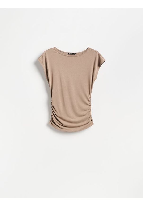 Reserved - T-shirt z modalem - beżowy. Kolor: beżowy. Materiał: dzianina