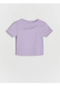 Reserved - T-shirt z wycięciem - lawendowy. Kolor: fioletowy. Materiał: bawełna #1