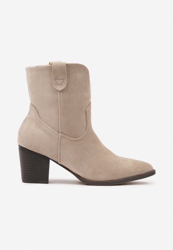 Born2be - Ciemnobeżowe Botki Kowbojki Vices na Obcasie Florefedi. Nosek buta: szpiczasty. Kolor: beżowy. Materiał: jeans. Obcas: na obcasie. Styl: klasyczny. Wysokość obcasa: średni