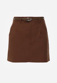 Born2be - Brązowa Ołówkowa Spódnica z Bawełną z Paskiem i Podszewką Typu Szorty Vikisola. Okazja: na co dzień, na spotkanie biznesowe, na randkę, do pracy. Kolor: brązowy. Materiał: bawełna. Styl: casual, biznesowy, elegancki #2