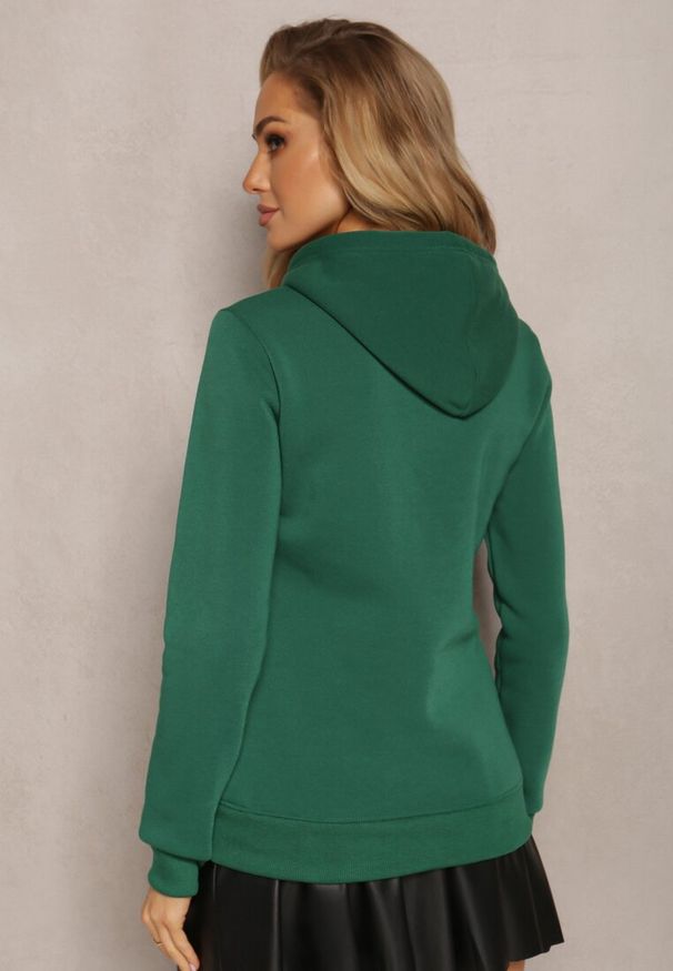Renee - Zielona Bluza Kangurka ze Ściągaczami z Nadrukiem i Polarem Simunsa. Kolor: zielony. Materiał: polar. Wzór: nadruk. Styl: klasyczny
