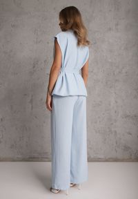Renee - Niebieski Wiskozowy Komplet Garniturowy Spodnie Wide Leg i Kamizelka z Paskiem Elyenryl. Kolor: niebieski. Materiał: wiskoza #7