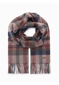 Ombre Clothing - Szalik męski w szkocką kratę z frędzlami – brązowo-ceglasty V2. Okazja: na co dzień. Kolor: brązowy. Materiał: wiskoza, tkanina, poliester, materiał. Styl: casual