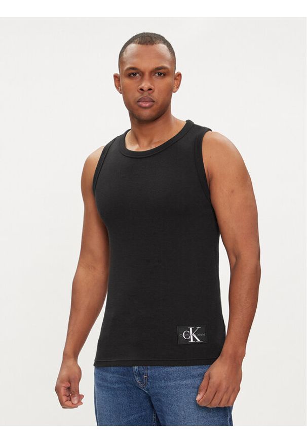 Calvin Klein Jeans Tank top Badge J30J325220 Czarny Slim Fit. Kolor: czarny. Materiał: bawełna