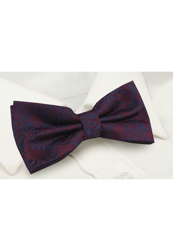 Mucha Męska z Poszetką - Alties - Bordo z Granatowymi Kwiatami. Kolor: czerwony. Wzór: kwiaty. Styl: sportowy, elegancki