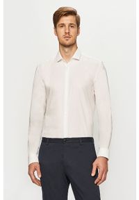 Hugo - Koszula Super Slim Fit. Typ kołnierza: kołnierzyk włoski. Kolor: biały. Materiał: tkanina, bawełna. Długość: długie. Wzór: gładki. Styl: elegancki #1