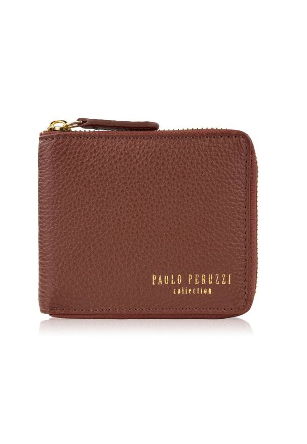 PAOLO PERUZZI - Portfel damski skórzany mały brązowy w orientacji poziomej z RFID Paolo Peruzzi KV-04-BR. Kolor: brązowy. Materiał: skóra