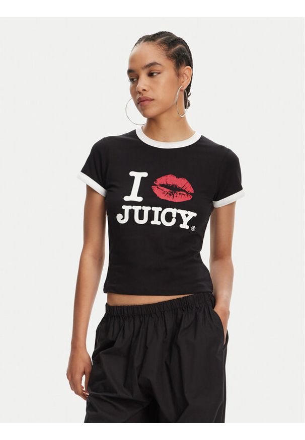 Juicy Couture T-Shirt I Kiss JCWCT125318 Czarny Slim Fit. Kolor: czarny. Materiał: bawełna