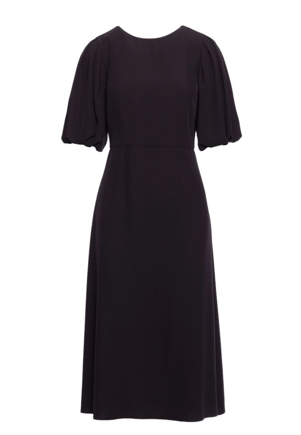 Stylove - Elegancka sukienka koktajlowa z bufiastymi rękawami czarna. Kolor: czarny. Styl: elegancki, wizytowy